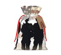 Burlap Santa Sack with Tags, Red Christmas Ribbon Holiday Gift Wrap Bag Reusable Drawstring Christmas Gift Bag Armed Forces Day American Pattern Gift Wrapping Bags Personalized Xmas Sacks for Presents