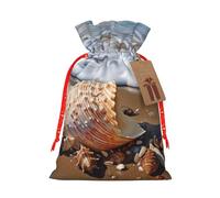 Burlap Santa Sack with Tags, Red Christmas Ribbon Holiday Gift Wrap Bag Reusable Drawstring Gift Bag Sea and shells Gift Wrapping Bags Personalized Christmas Sacks for Presents Small