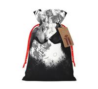 Burlap Santa Sack with Tags, Red Christmas Ribbon Holiday Gift Wrap Bag Reusable Drawstring Gift Bag Wolves Love Under The Moon Wild Animal Gift Wrapping Bags Personalized Christmas Sacks for Presents