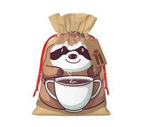 Burlap Santa Sack with Tags, Red Christmas Ribbon Holiday Gift Wrap Bag Reusable Drawstring Gift Bag Yoga Sloth Coffee Gift Wrapping Bags Personalized Christmas Sacks for Presents Small