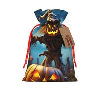 Burlap Santa Sack with Tags, Red Christmas Ribbon Holiday Gift Wrap Bag Reusable Drawstring Gift Bag Funny Pumpkin Scarecrow Gift Wrapping Bags Personalized Christmas Sacks for Presents Medium