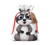 Burlap Santa Sack with Tags, Red Christmas Ribbon Holiday Gift Wrap Bag Reusable Drawstring Gift Bag Cartoon cute raccoon Gift Wrapping Bags Personalized Christmas Sacks for Presents Small