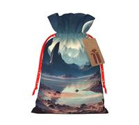 Burlap Santa Sack with Tags, Red Christmas Ribbon Holiday Gift Wrap Bag Reusable Drawstring Gift Bag Alien Planet Gift Wrapping Bags Personalized Christmas Sacks for Presents Medium