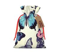 Burlap Santa Sack with Tags, Red Christmas Ribbon Holiday Gift Wrap Bag Reusable Drawstring Gift Bag Butterfly Gift Wrapping Bags Personalized Christmas Sacks for Presents Medium