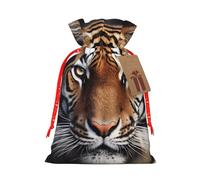 Burlap Santa Sack with Tags, Red Christmas Ribbon Holiday Gift Wrap Bag Reusable Drawstring Gift Bag Tiger Gift Wrapping Bags Personalized Christmas Sacks for Presents Small