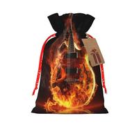 Burlap Santa Sack with Tags, Red Christmas Ribbon Holiday Gift Wrap Bag Reusable Drawstring Gift Bag Fire Guitar Gift Wrapping Bags Personalized Christmas Sacks for Presents Small