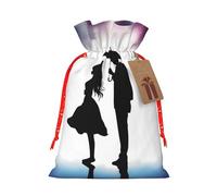 Burlap Santa Sack with Tags, Red Christmas Ribbon Holiday Gift Wrap Bag Reusable Drawstring Gift Bag Anime lovers silhouette Gift Wrapping Bags Personalized Christmas Sacks for Presents Small