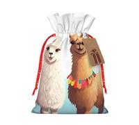 Burlap Santa Sack with Tags, Red Christmas Ribbon Holiday Gift Wrap Bag Reusable Drawstring Gift Bag Llama Alpaca Gift Wrapping Bags Personalized Christmas Sacks for Presents Small