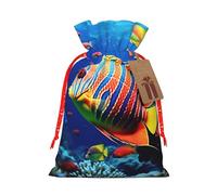 Burlap Santa Sack with Tags, Red Christmas Ribbon Holiday Gift Wrap Bag Reusable Drawstring Gift Bag Sea Fishes Gift Wrapping Bags Personalized Christmas Sacks for Presents Small