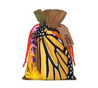 Burlap Santa Sack with Tags, Red Christmas Ribbon Holiday Gift Wrap Bag Reusable Drawstring Gift Bag Monarch Butterfly Gift Wrapping Bags Personalized Christmas Sacks for Presents Small
