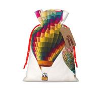 Burlap Santa Sack with Tags, Red Christmas Ribbon Holiday Gift Wrap Bag Reusable Drawstring Gift Bag Color Hot Air Balloon Gift Wrapping Bags Personalized Christmas Sacks for Presents Small