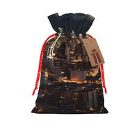 Burlap Santa Sack with Tags, Red Christmas Ribbon Holiday Gift Wrap Bag Reusable Drawstring Gift Bag City Seattle Gift Wrapping Bags Personalized Christmas Sacks for Presents Small