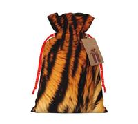 Burlap Santa Sack with Tags, Red Christmas Ribbon Holiday Gift Wrap Bag Reusable Drawstring Gift Bag Tiger Striped Pattern Gift Wrapping Bags Personalized Christmas Sacks for Presents Small