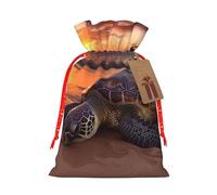 Burlap Santa Sack with Tags, Red Christmas Ribbon Holiday Gift Wrap Bag Reusable Drawstring Gift Bag Sea turtle sunset Gift Wrapping Bags Personalized Christmas Sacks for Presents Medium