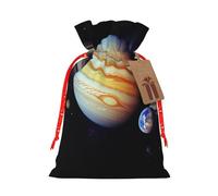 Burlap Santa Sack with Tags, Red Christmas Ribbon Holiday Gift Wrap Bag Reusable Drawstring Gift Bag Planet Jupiter Gift Wrapping Bags Personalized Christmas Sacks for Presents Small