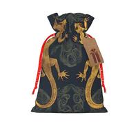 Burlap Santa Sack with Tags, Red Christmas Ribbon Holiday Gift Wrap Bag Reusable Drawstring Gift Bag Gecko Lizards Gift Wrapping Bags Personalized Christmas Sacks for Presents Small