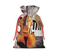 Burlap Santa Sack with Tags, Red Christmas Ribbon Holiday Gift Wrap Bag Reusable Drawstring Gift Bag Piano Violin Music Notes Gift Wrapping Bags Personalized Christmas Sacks for Presents Small