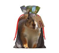 Burlap Santa Sack with Tags, Red Christmas Ribbon Holiday Gift Wrap Bag Reusable Drawstring Gift Bag Squirrel in The Tree Gift Wrapping Bags Personalized Christmas Sacks for Presents Small