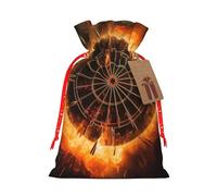 Burlap Santa Sack with Tags, Red Christmas Ribbon Holiday Gift Wrap Bag Reusable Drawstring Gift Bag Dart Board Gift Wrapping Bags Personalized Christmas Sacks for Presents Small