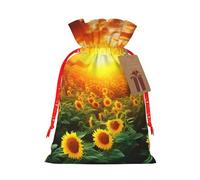 Burlap Santa Sack with Tags, Red Christmas Ribbon Holiday Gift Wrap Bag Reusable Drawstring Gift Bag Dreamlike Sunset Of A Sunflower Field Gift Wrapping Bags Personalized Christmas Sacks for Presents
