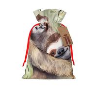 Burlap Santa Sack with Tags, Red Ribbon Holiday Gift Wrap Bag Reusable Drawstring Christmas Gift Bag Watercolor Sloth Gift Wrapping Bags Personalized Xmas Sacks for Presents Medium