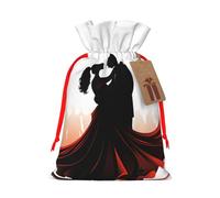 Burlap Santa Sack with Tags, Red Ribbon Holiday Gift Wrap Bag Reusable Drawstring Christmas Gift Bag Ballroom Dance Gift Wrapping Bags Personalized Xmas Sacks for Presents Medium