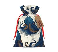 Burlap Santa Sack with Tags, Red Ribbon Holiday Gift Wrap Bag Reusable Drawstring Christmas Gift Bag Tentacles octopus Gift Wrapping Bags Personalized Xmas Sacks for Presents Small