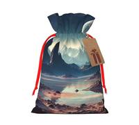 Burlap Santa Sack with Tags, Red Ribbon Holiday Gift Wrap Bag Reusable Drawstring Gift Bag Alien Planet Gift Wrapping Bags Personalized Christmas Sacks for Presents Medium