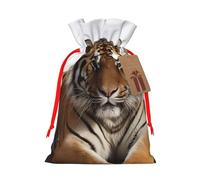 Burlap Santa Sack with Tags, Red Ribbon Holiday Gift Wrap Bag Reusable Drawstring Gift Bag Big Tiger Gift Wrapping Bags Personalized Christmas Sacks for Presents Small