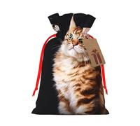 Burlap Santa Sack with Tags, Red Ribbon Holiday Gift Wrap Bag Reusable Drawstring Gift Bag Cat Butterfly Gift Wrapping Bags Personalized Christmas Sacks for Presents Medium