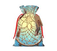 Burlap Santa Sack with Tags, Red Ribbon Holiday Gift Wrap Bag Reusable Drawstring Gift Bag Catch Dream Net Gift Wrapping Bags Personalized Christmas Sacks for Presents Small