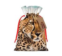 Burlap Santa Sack with Tags, Red Ribbon Holiday Gift Wrap Bag Reusable Drawstring Gift Bag Cheetah Waiting for an Opportunity Gift Wrapping Bags Personalized Christmas Sacks for Presents Medium