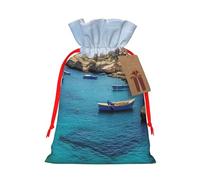 Burlap Santa Sack with Tags, Red Ribbon Holiday Gift Wrap Bag Reusable Drawstring Gift Bag Coastal of Malta Gift Wrapping Bags Personalized Christmas Sacks for Presents Medium