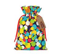 Burlap Santa Sack with Tags, Red Ribbon Holiday Gift Wrap Bag Reusable Drawstring Gift Bag Confetti bright pattern Gift Wrapping Bags Personalized Christmas Sacks for Presents Small