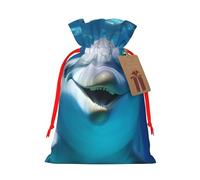 Burlap Santa Sack with Tags, Red Ribbon Holiday Gift Wrap Bag Reusable Drawstring Gift Bag Dolphin With Smile Gift Wrapping Bags Personalized Christmas Sacks for Presents Small