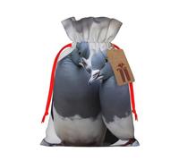 Burlap Santa Sack with Tags, Red Ribbon Holiday Gift Wrap Bag Reusable Drawstring Gift Bag Doves Gift Wrapping Bags Personalized Christmas Sacks for Presents Small