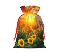 Burlap Santa Sack with Tags, Red Ribbon Holiday Gift Wrap Bag Reusable Drawstring Gift Bag Dreamlike Sunset Of A Sunflower Field Gift Wrapping Bags Personalized Christmas Sacks for Presents Medium