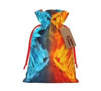 Burlap Santa Sack with Tags, Red Ribbon Holiday Gift Wrap Bag Reusable Drawstring Gift Bag Fire vs ice art Gift Wrapping Bags Personalized Christmas Sacks for Presents Medium