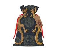 Burlap Santa Sack with Tags, Red Ribbon Holiday Gift Wrap Bag Reusable Drawstring Gift Bag Gecko Lizards Gift Wrapping Bags Personalized Christmas Sacks for Presents Small