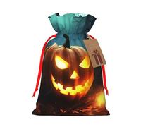 Burlap Santa Sack with Tags, Red Ribbon Holiday Gift Wrap Bag Reusable Drawstring Gift Bag Happy Halloween Pumpkins Gift Wrapping Bags Personalized Christmas Sacks for Presents Small