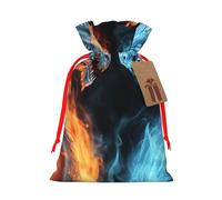 Burlap Santa Sack with Tags, Red Ribbon Holiday Gift Wrap Bag Reusable Drawstring Gift Bag Ice and Fire Dragons Gift Wrapping Bags Personalized Christmas Sacks for Presents Medium