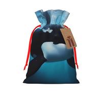 Burlap Santa Sack with Tags, Red Ribbon Holiday Gift Wrap Bag Reusable Drawstring Gift Bag Killer whale Gift Wrapping Bags Personalized Christmas Sacks for Presents Medium