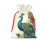 Burlap Santa Sack with Tags, Red Ribbon Holiday Gift Wrap Bag Reusable Drawstring Gift Bag Peacock pattern Gift Wrapping Bags Personalized Christmas Sacks for Presents Small