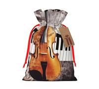 Burlap Santa Sack with Tags, Red Ribbon Holiday Gift Wrap Bag Reusable Drawstring Gift Bag Piano Violin Music Notes Gift Wrapping Bags Personalized Christmas Sacks for Presents Medium