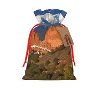 Burlap Santa Sack with Tags, Red Ribbon Holiday Gift Wrap Bag Reusable Drawstring Gift Bag Pikes Peak Colorado Gift Wrapping Bags Personalized Christmas Sacks for Presents Medium