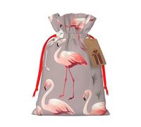 Burlap Santa Sack with Tags, Red Ribbon Holiday Gift Wrap Bag Reusable Drawstring Gift Bag Pink flamingo pattern Gift Wrapping Bags Personalized Christmas Sacks for Presents Medium