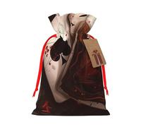 Burlap Santa Sack with Tags, Red Ribbon Holiday Gift Wrap Bag Reusable Drawstring Gift Bag Playing cards Gift Wrapping Bags Personalized Christmas Sacks for Presents Medium