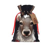 Burlap Santa Sack with Tags, Red Ribbon Holiday Gift Wrap Bag Reusable Drawstring Gift Bag Reindeer Gift Wrapping Bags Personalized Christmas Sacks for Presents Small