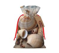 Burlap Santa Sack with Tags, Red Ribbon Holiday Gift Wrap Bag Reusable Drawstring Gift Bag Seashells by the seashore Gift Wrapping Bags Personalized Christmas Sacks for Presents Medium