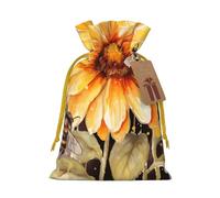 Burlap Santa Sack with Tags, Yellow Christmas Ribbon Holiday Gift Wrap Bag Reusable Drawstring Christmas Gift Bag Blackboard Bees Sunflowers Gift Wrapping Bags Personalized Xmas Sacks for Presents